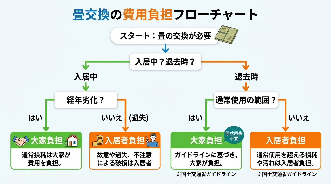 畳交換の費用負担フローチャート