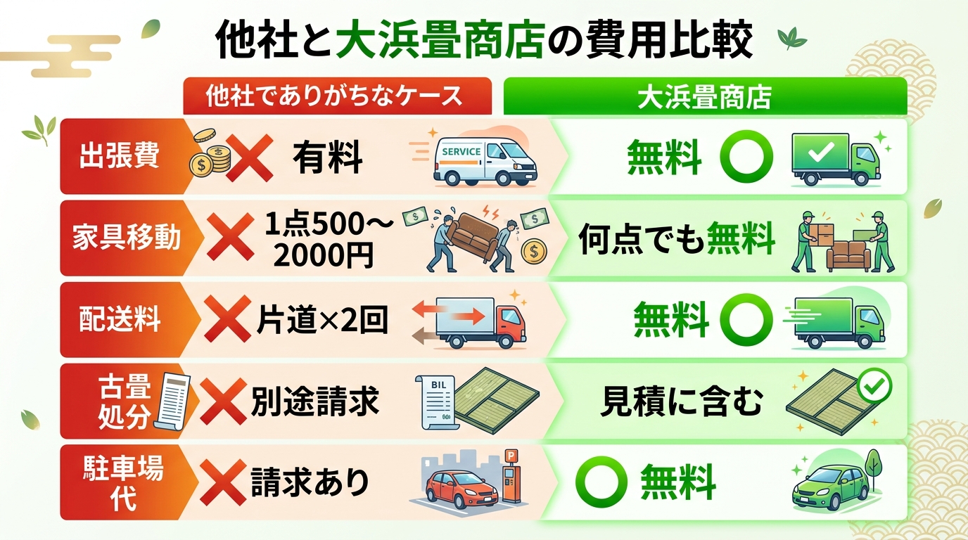 他社と大浜畳商店の費用比較