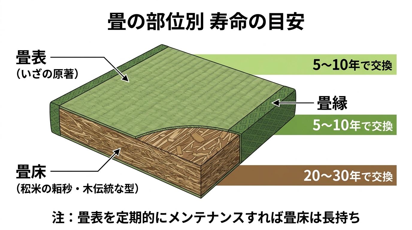 畳の部位別 寿命の目安