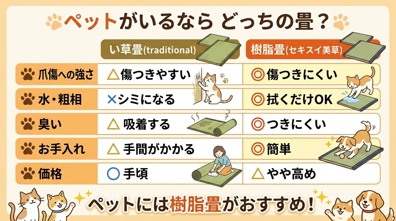 い草畳 vs 樹脂畳 ペット比較