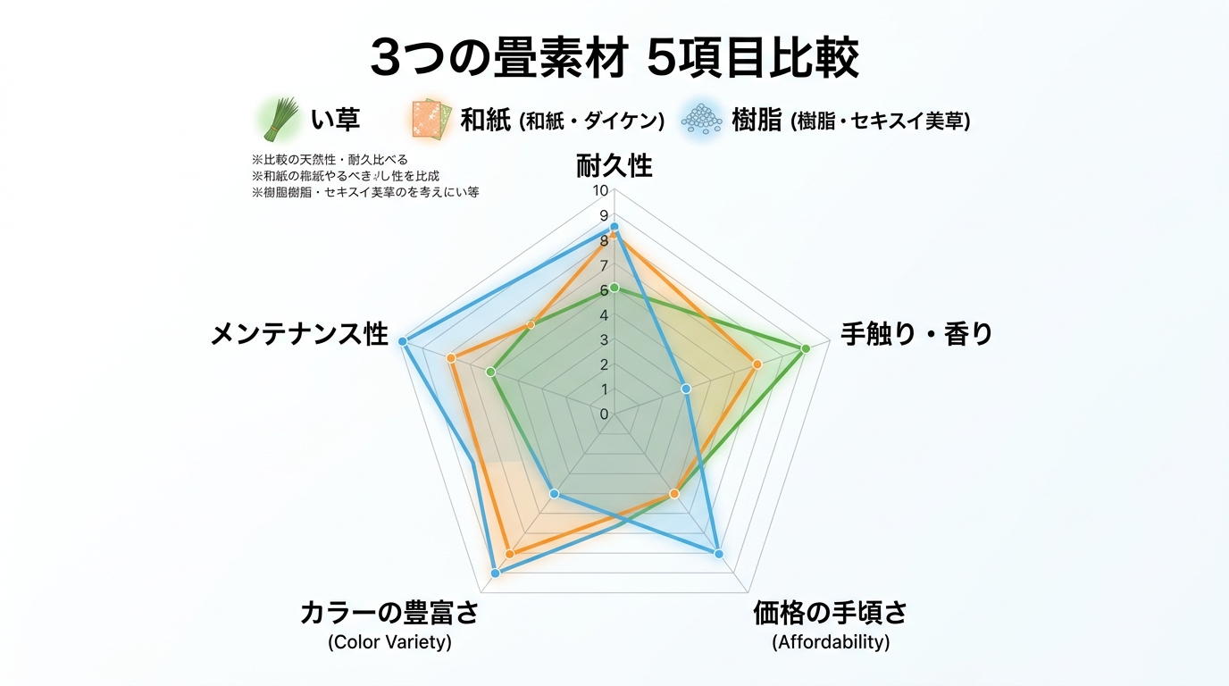 3つの畳素材 5項目比較