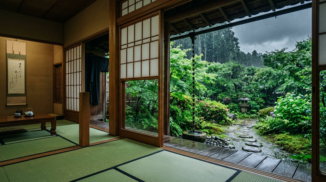 梅雨の和室