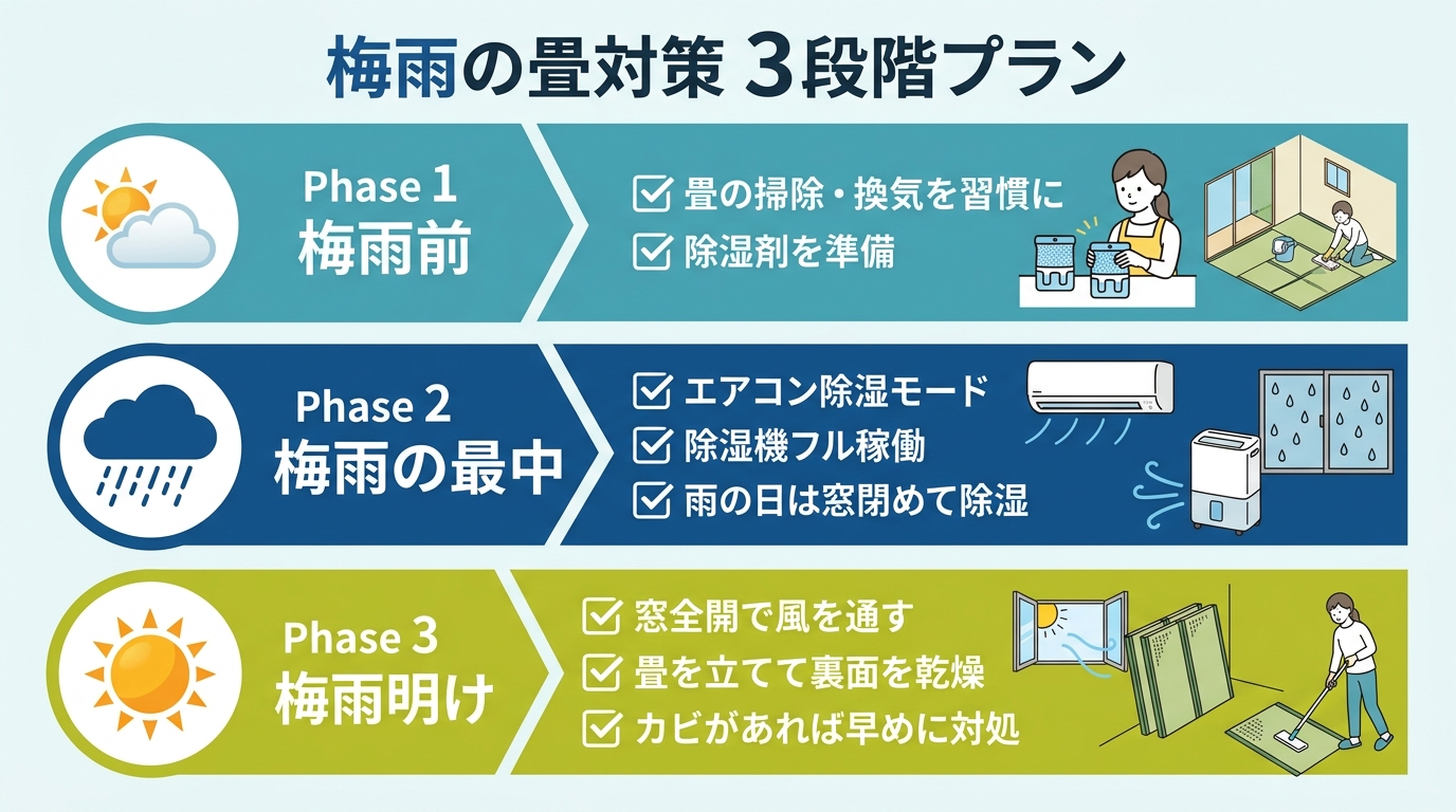 梅雨の畳対策 3段階プラン